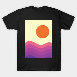 Minimalist Monochramatic Abstract Sunset and Purple Sea Waves Graphic Art T-Shirt